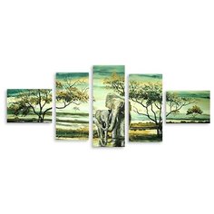 Модульная картина на холсте "Слон и слонёнок" 170x74 см Modulka.Ru