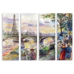 Модульная картина на холсте "Нарисованный Париж" 170x33 см Modulka.Ru