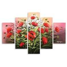 Модульная картина на холсте "Маковый букет" 170x117 см Modulka.Ru