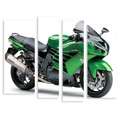 Модульная картина на холсте "Зелёный мотоцикл" 120x98 см Modulka.Ru