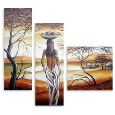 Модульная картина на холсте "Один день из жизни Африканской деревни" 120x115 см Modulka.Ru