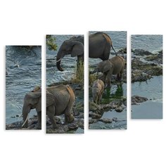 Модульная картина на холсте "Слоны на водопое" 120x85 см Modulka.Ru
