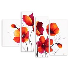 Модульная картина на холсте "Красно-оранжевые маки на белом фоне" 120x88 см Modulka.Ru
