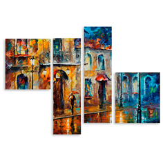 Модульная картина на холсте "Дождливый город" 170x125 см Modulka.Ru