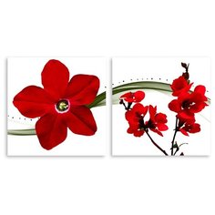 Модульная картина на холсте "Красные цветы" 150x76 см Modulka.Ru