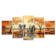 Модульная картина на холсте "Слоны" 120x56 см Modulka.Ru
