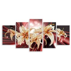 Модульная картина на холсте "Пять ярких лилий" 150x76 см Modulka.Ru
