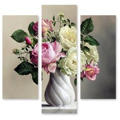 Модульная картина на холсте "Пионы с розами" 90x86 см Modulka.Ru