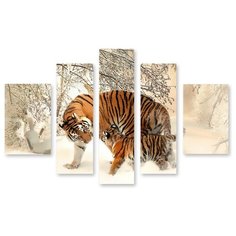 Модульная картина на холсте "Тигрица с детёнышем" 150x101 см Modulka.Ru