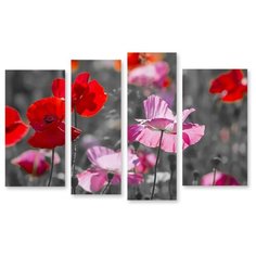 Модульная картина на холсте "Красно-розовые маки" 150x101 см Modulka.Ru