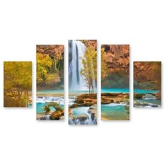 Модульная картина на холсте "Водопад в осеннем лесу" 120x72 см Modulka.Ru