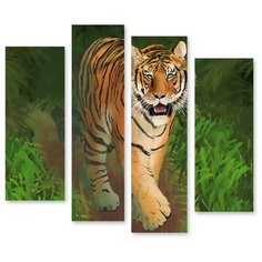 Модульная картина на холсте "Смелый тигр" 90x83 см Modulka.Ru