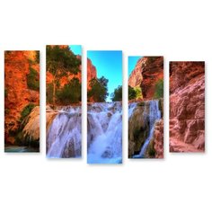 Модульная картина на холсте "Водопад среди скал" 170x114 см Modulka.Ru