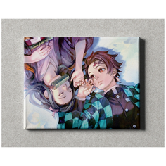 "Интерьерный постер на стену для дома, в подарок / Картина на холсте для интерьера - Аниме ""Клинок, рассекающий демонов: Танджиро и Незуко "", размер 30х40см" Моя Печать