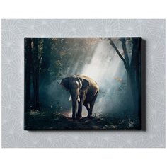 "Интерьерный постер на стену для дома, в подарок / Картина на холсте для интерьера - ""Слон в лесу"", размер 30х40см" Моя Печать