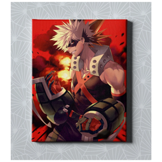 "Интерьерный постер на стену для дома, в подарок / Картина на холсте для интерьера - Аниме ""Моя Геройская Академия. Бакуго"", размер 30х40см"