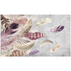 Фотообои флизелиновые Топ Фотообои Дизайнерские с изображением перьев на фоне стены 300х180 (ШхВ) светло-серый/светло-коричневый/серо-коричневый/сиреневый/светло-бежевый