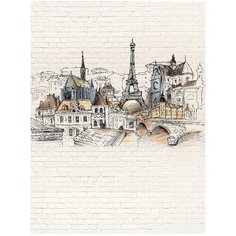 Фотообои флизелиновые Топ Фотообои Рисунок Парижа на кирпичной стене 200х270 (ШхВ) розовато-серый/серо-коричневый/розово-коричневый/светло-бежевый/белый