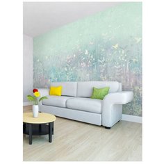 Фотообои флизелиновые Топ Фотообои Полевые цветы в нежно-зеленых тонах 400х270 (ШхВ) серо-зеленый/светло-бежевый/светло-зеленый/сиреневый/серо-голубой светлый