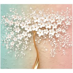 Фотообои флизелиновые Топ Фотообои Дерево 3D на цветном фоне 300х270 (ШхВ) темно-бежевый/бирюзовый/светло-розовый/белый