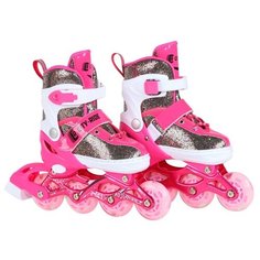 Роликовые коньки детские, ролики для детей, для катания на улице, ТМ "CITY-RIDE", PU колеса, все колеса светящиеся, подшипники ABEC 7, размер S (29-33), раздвижные, цвет розовый