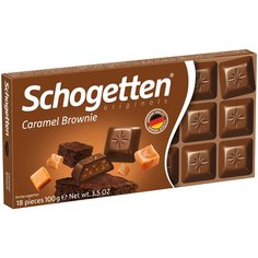 Шоколад Schogetten Caramel Brownie молочный с начинкой из крема брауни, печенья с какао и карамелью порционный, 30% какао, 100 г