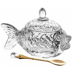 Икорница Lefard Muza Рыбка 355-231 с ложкой прозрачный/золотистый