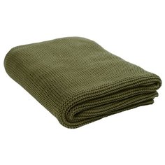 Плед из хлопка жемчужной вязки оливкового цвета из коллекции Essential, 130х180 см Tkano