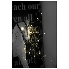 Гирлянда светодиодная STRING DEW DROP, на батарейках, цвет - теплый белый, цвет провода - золотой, 728-22 Star Trading