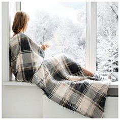 Плед Клетка сливки-серый, 220х200 Артпостель