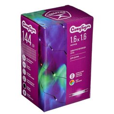 СНОУ БУМ Гирлянда электрическая сеть 144LED, 1,6x1,6м, мультицвет, 8 режимов, ПВХ провод, 220В Сноубум