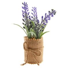 Элитные искусственные цветы ЛАВАНДА в джутовом кашпо, пластик, 5x12 см, Kaemingk 800658