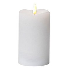 Электрическая восковая свеча FLAMME белая, тёплый белый мерцающий LED-огонь, "натуральный фитилёк", таймер, 7.5х14 см, S Star Trading