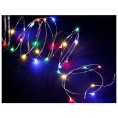 Гирлянда КАПЕЛЬКИ, 30 разноцветных mini-LED ламп, серебристая провод-проволока, 1.8 м, батарейки, SNOWHOUSE LDM30-M-BO