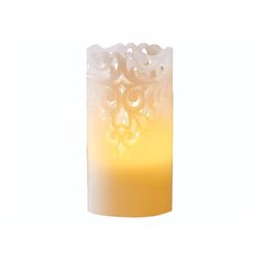 Электрическая восковая свеча КРУЖЕВНАЯ белая, тёплый белый LED-огонь мерцающий, таймер, 8х15 см, STAR trading 062-24