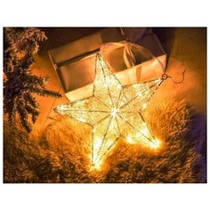 Светодиодное украшение ЗВЕЗДА АЖУРНАЯ, акриловые нити, 80 теплых белых LED-огней, диаметр 60см+5м подводка, уличная, Kae Kaemingk