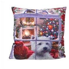 Светящаяся подушка ЩЕНОК У ОКОШКА, 5 тёплых белых LED-огней, 45х45 см, Kaemingk 485501-щенок