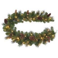 Гирлянда хвойная ПАЙНРИДЖ с шишками, зелёная, хвоя - леска+PVC, 70 тёплых белых LED-огней, 274х30 см, батарейки, Nationa National Tree Company