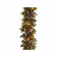 Гирлянда хвойная БРИСТОЛЬ с шишками, 50 теплых белых LED-ламп, хвоя - леска+PVC, 274х25 см, батарейки, National Tree Com