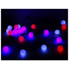 Светодиодная гирлянда БОЛЬШИЕ шарики ТРИКОЛОР, 20 белых, синих и красных LED, 5 м, коннектор, черный провод, уличная, Ri