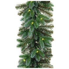 Хвойная гирлянда ТРОНХЕЙМ зелёная с голубым, (хвоя РЕ+PVC), 60 тёплых белых LED-огней, 270 см, таймер, батарейки, Kaemin Kaemingk