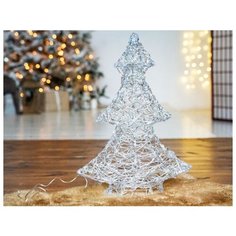 Декоративная светящаяся елка АЖУРНАЯ, акриловые нити, 80 холодных белых LED-огней, 60 см+5 м, уличная, Kaemingk 491975