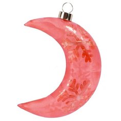 Подвесной декоративный светильник МЕСЯЦ В СНЕЖИНКАХ, стекло, коралловый, тёплые белые LED-огни, 17 см, батарейки., Due E