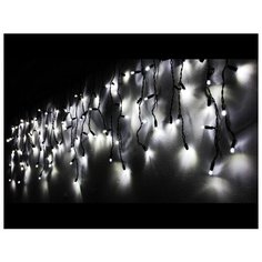 Светодиодная гирлянда БАХРОМА ICICLE RUBI МЕРЦАЮЩАЯ, 100 холодных белых LED-ламп, 2х0.5+1.5 м, коннектор, черный каучук, Snowhouse