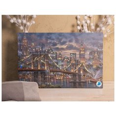 Светящееся оптико-волоконное настенное панно НЬЮ ЙОРК - БРУКЛИН, 38x58 см, батарейки, Kaemingk