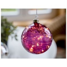 Светящийся шар ДЖИЛЬЯ, стекло, прозрачный пурпурный, 10 микро LED-огней, 12 см, батарейки, таймер, Boltze