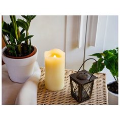 Восковая свеча-проектор ЛАЗЕРНЫЕ ЧУДЕСА, кремовая, 2 красных LED-огня, 4 варианта узоров проекции, 15 см, таймер, Kaemingk