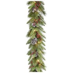 Гирлянда хвойная ЛЕСНАЯ СЮИТА, с шишками и ягодами, (литая хвоя РЕ+леска+PVC), 50 тёплых белых LED-огней, 274х30 см, National Tree Company