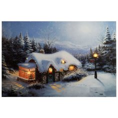 Светящееся настенное панно ЗИМНИЕ СУМЕРКИ - ДОМ, ФОНАРЬ с LED огнями, 30х40 см, Kaemingk