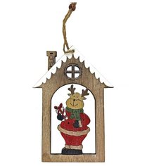 Украшение-подвеска ДОМИК С ЛОСЕМ, дерево, 12х16.5 см, Hogewoning